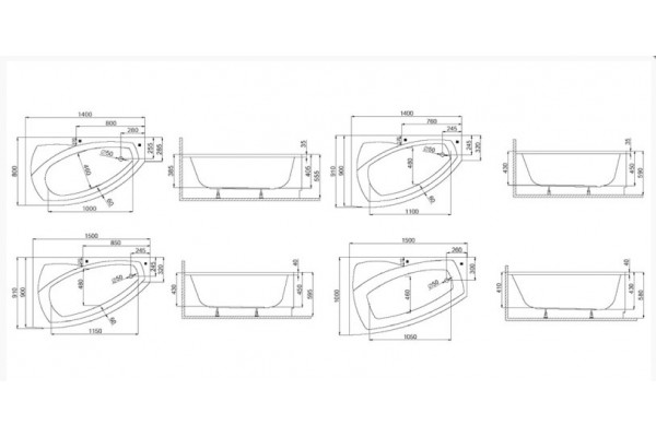 Угловая Акриловая ванна FRIDA1 1500*1000 мм L