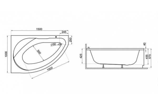 Угловая Акриловая ванна MAREA 1500*1000 мм R