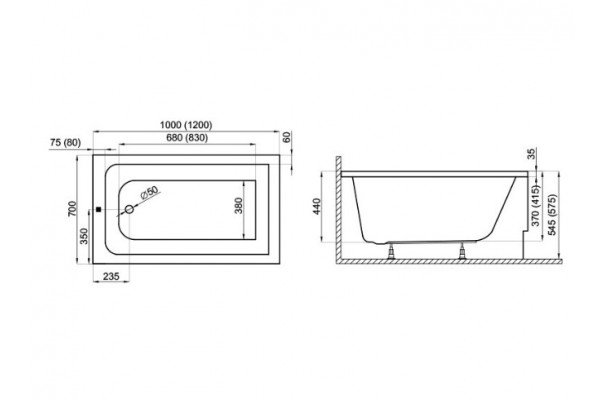 Прямоугольная Акриловая ванна CAPRI 1000*700 мм