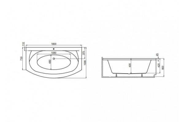 Прямоугольная Акриловая ванна ELEGANCE 1800*1000 мм