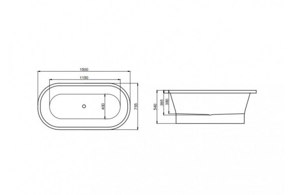 Овальная Акриловая ванна AMONA NERO NEW 1500*750 мм