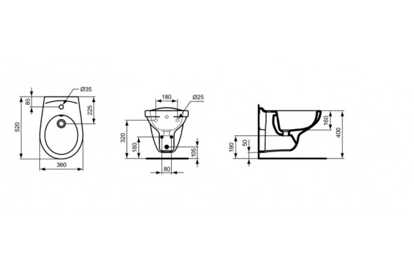 Биде подвесное  для ванной комнаты IDEAL STANDARD ECCO, 36x52x37 cm