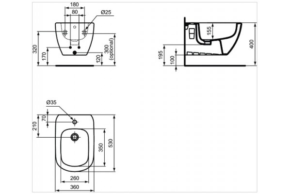 Биде подвесное  для ванной комнаты IDEAL STANDARD TESI, 36x53x30 cm