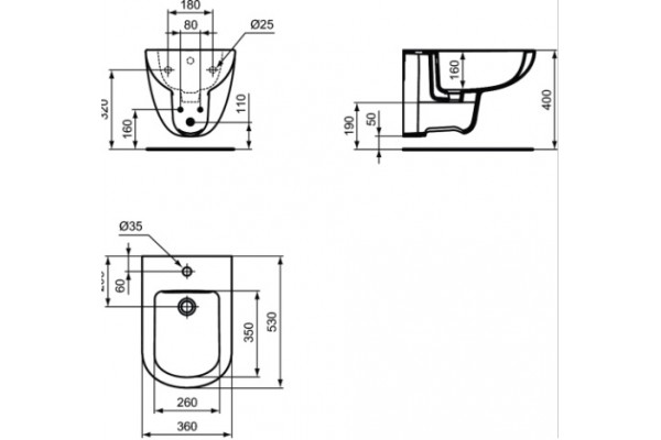 Биде подвесное  для ванной комнаты IDEAL STANDARD TEMPO, 36x53x35 cm