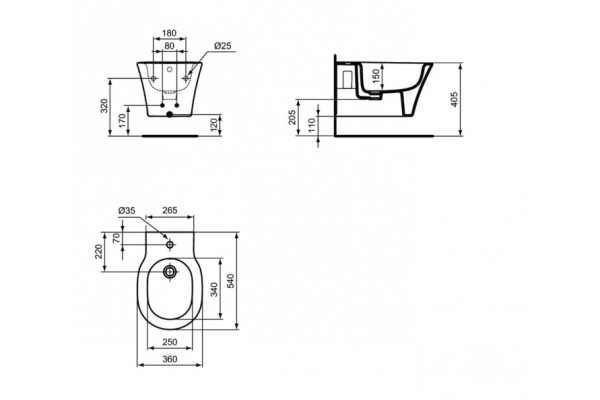 Биде подвесное  для ванной комнаты IDEAL STANDARD CONNECT AIR, 36x54x29,5 cm