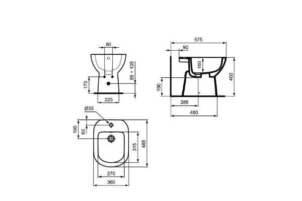 Биде  для ванной комнаты  IDEAL STANDARD TESI, 36x55x40 cm