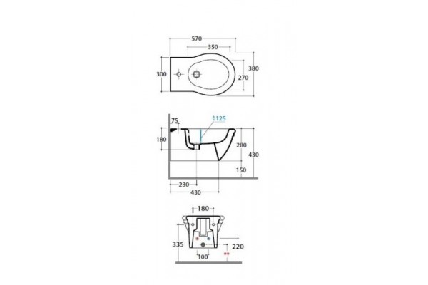 Биде подвесное  для ванной комнаты CERAMICA GLOBO PAESTUM, 38x57x28 cm