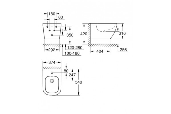 Биде подвесное  для ванной комнаты GROHE EURO 37,4x54x39,5 cm