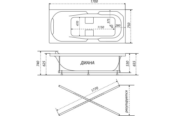 Ванна Triton Диана 1700*750 mm  Экстра