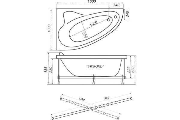 Ванна Triton Николь 1600*1000 mm  R